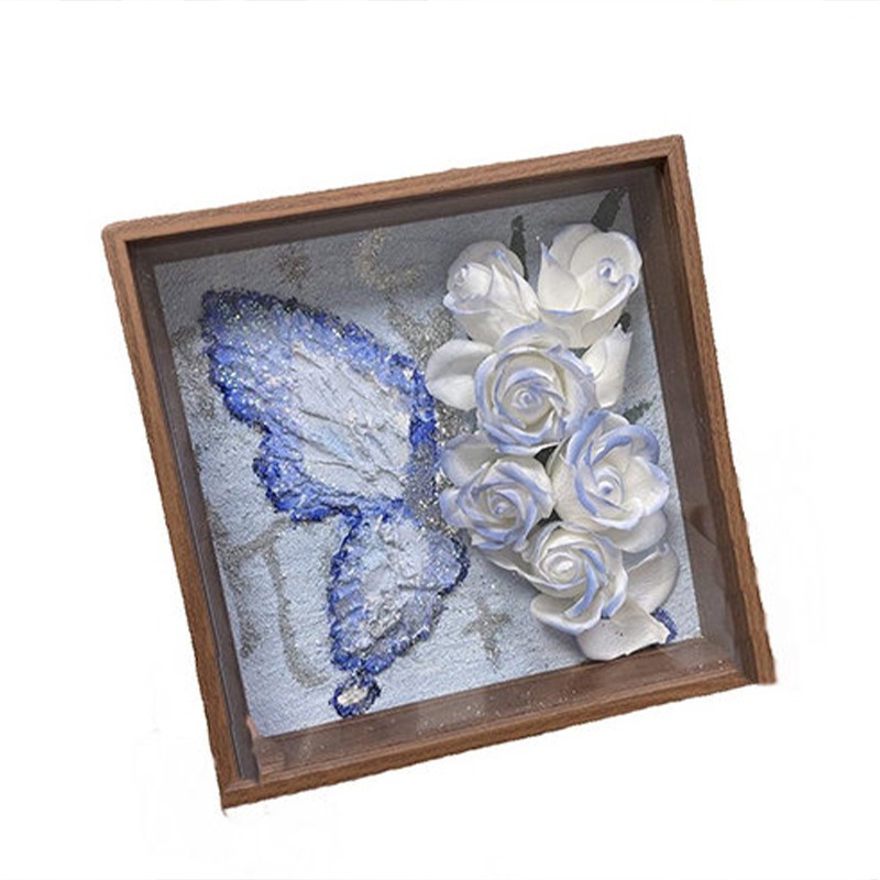 台灣現貨 小麥手作舖︱蝴蝶玫瑰花肌理畫相框︱玫瑰花相框 材料包 手作DIY材料包 立體裝飾 裝飾擺台-細節圖7