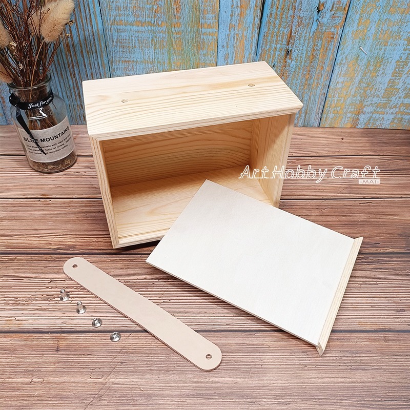 台灣現貨 小麥手作舖︱白皮革松木盒︱手提盒 生日盒 收納盒 喜糖盒 禮物盒 木盒 蝶古巴特 拼貼 彩繪 木器 素胚 原胚-細節圖5