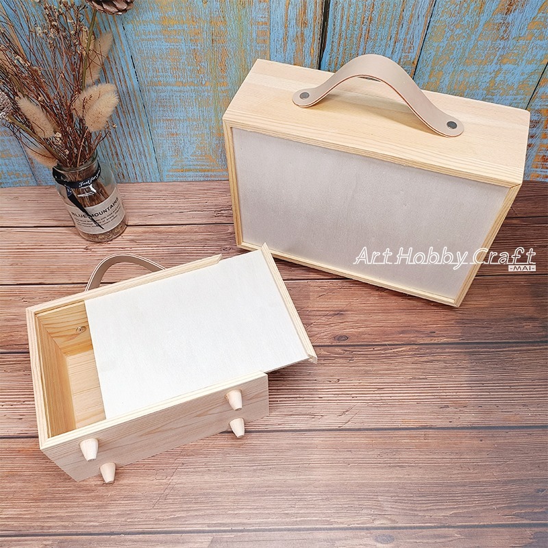 台灣現貨 小麥手作舖︱白皮革松木盒︱手提盒 生日盒 收納盒 喜糖盒 禮物盒 木盒 蝶古巴特 拼貼 彩繪 木器 素胚 原胚-細節圖7