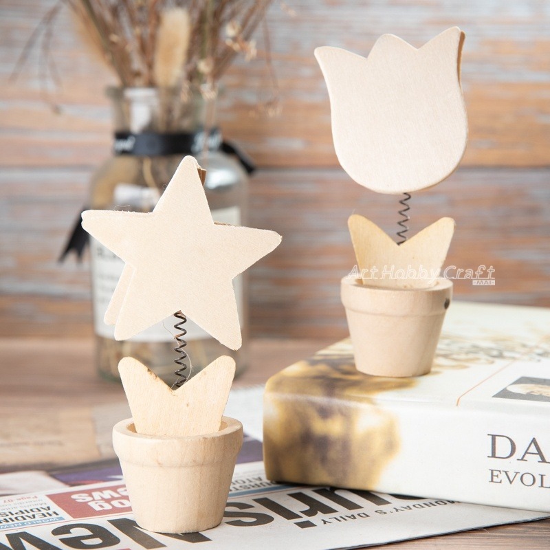 台灣現貨 小麥手作舖︱小盆栽=留言板夾/名片夾︱小木器 木夾 名片夾 留言夾 蝶古巴特 拼貼 彩繪 素胚 原胚 DIY-規格圖2