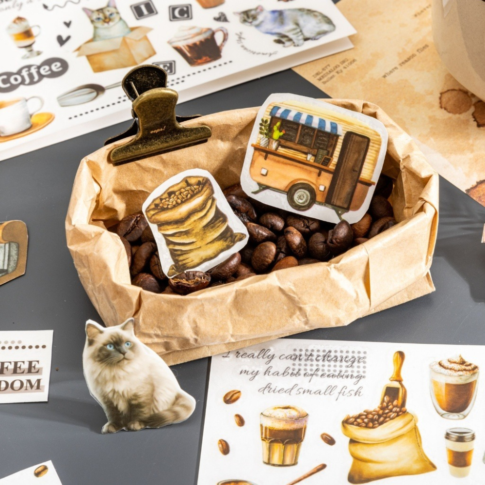 台灣現貨 小麥手作舖︱喝咖啡的貓咪-PVC轉印貼紙︱貓咪 咖啡 主題 手帳 素材貼紙 咖啡主題 咖啡控拼貼 可愛風格轉印-細節圖6