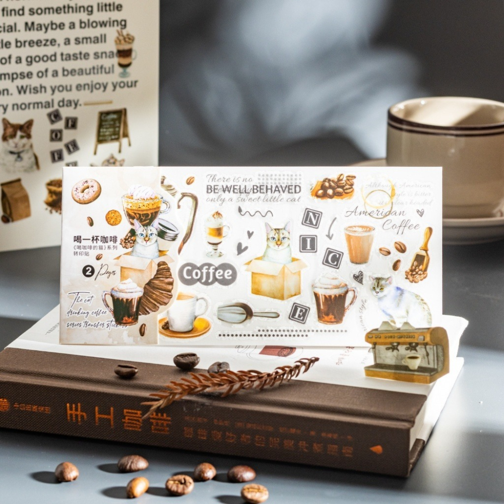 台灣現貨 小麥手作舖︱喝咖啡的貓咪-PVC轉印貼紙︱貓咪 咖啡 主題 手帳 素材貼紙 咖啡主題 咖啡控拼貼 可愛風格轉印-細節圖8