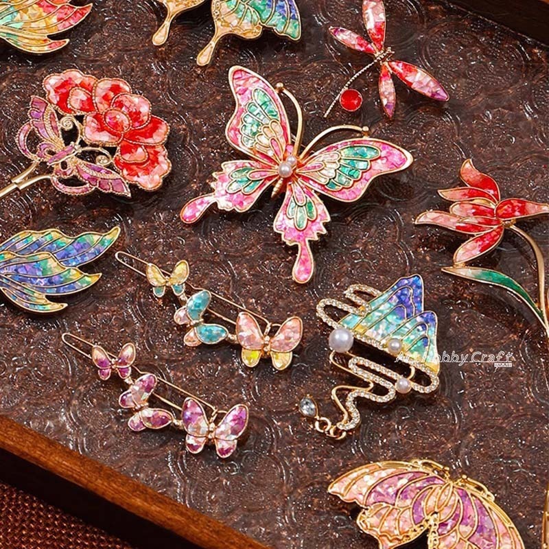 台灣現貨 小麥手作舖∣DIY螺鈿蝴蝶胸針∣DIY材料包 胸針 髮簪 髮夾 材料包 非遺手工 自製貝殼 手作材料包-細節圖7