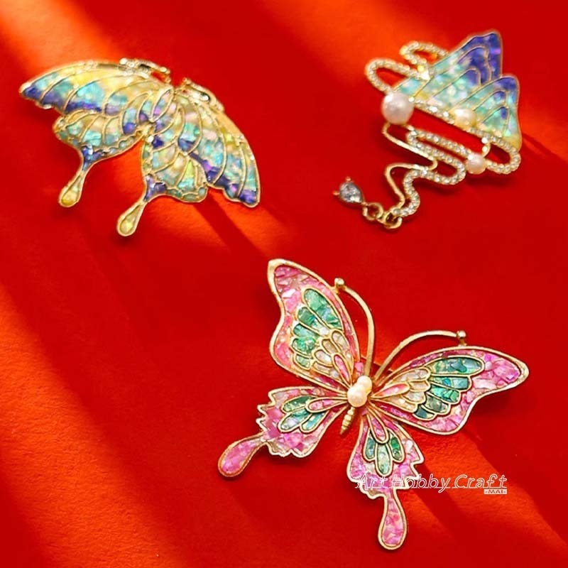 台灣現貨 小麥手作舖∣DIY螺鈿蝴蝶胸針∣DIY材料包 胸針 髮簪 髮夾 材料包 非遺手工 自製貝殼 手作材料包-細節圖8