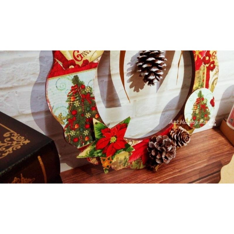 木質花圈-25cm∣聖誕花圈 花邊木圈 蝶古巴特 彩繪拼貼 DIY木胚 素胚 手作材料 原胚 蝶古巴特 拼貼∣小麥手作舖-細節圖6