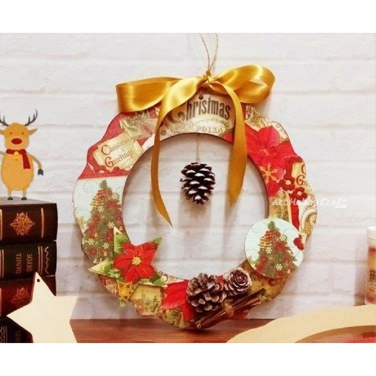 木質花圈-25cm∣聖誕花圈 花邊木圈 蝶古巴特 彩繪拼貼 DIY木胚 素胚 手作材料 原胚 蝶古巴特 拼貼∣小麥手作舖-細節圖7