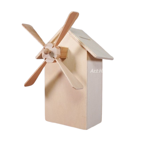 木質風車存錢筒︱DIY手作風車房子 木質白坯 彩泥黏土 雪花泥拼貼 兒童親子創意工藝 木器 素胚 原胚︱小麥手作舖-細節圖2