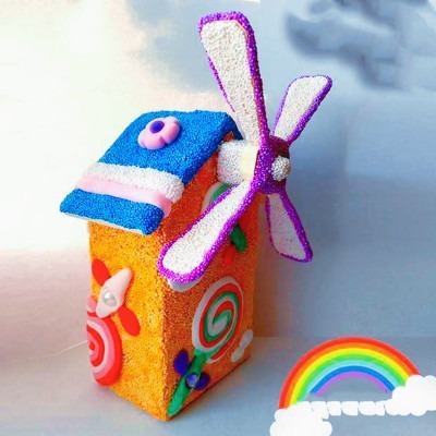 木質風車存錢筒︱DIY手作風車房子 木質白坯 彩泥黏土 雪花泥拼貼 兒童親子創意工藝 木器 素胚 原胚︱小麥手作舖-細節圖4