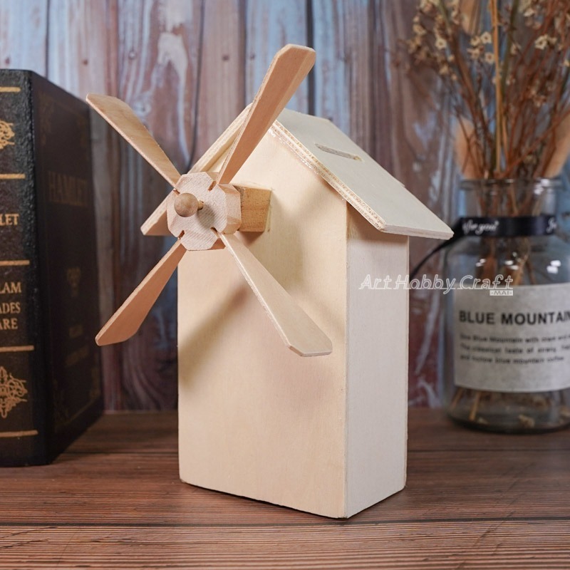 木質風車存錢筒︱DIY手作風車房子 木質白坯 彩泥黏土 雪花泥拼貼 兒童親子創意工藝 木器 素胚 原胚︱小麥手作舖-細節圖5