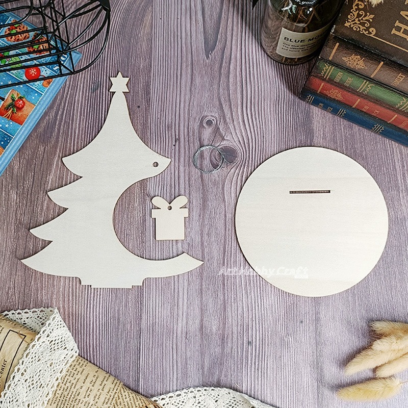 冬日禮樹黏土板︱聖誕樹木質素胚 DIY黏土木器 雪花泥木胚 白胚 DIY材料 蝶古巴特 拼貼 彩繪∣小麥手作舖-細節圖5