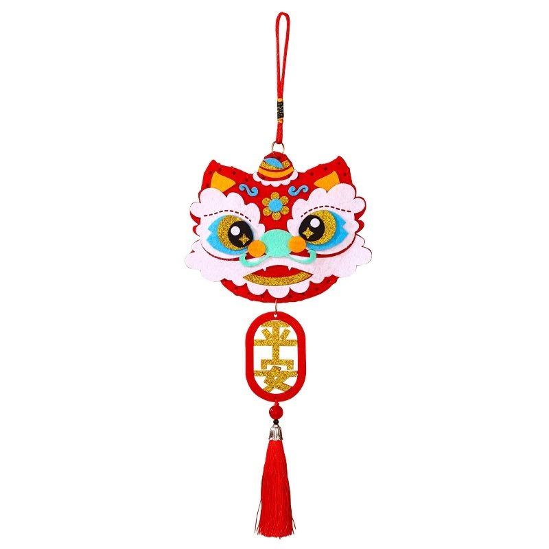 春節掛飾材料包︱可愛春節掛件 虎年門貼流蘇款 新年 醒獅 馬年 兒童創意 掛飾 禮物 DIY材料包 手作材料︱小麥手作舖-細節圖2
