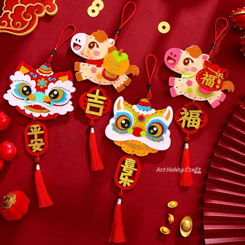 春節掛飾材料包︱可愛春節掛件 虎年門貼流蘇款 新年 醒獅 馬年 兒童創意 掛飾 禮物 DIY材料包 手作材料︱小麥手作舖-細節圖9