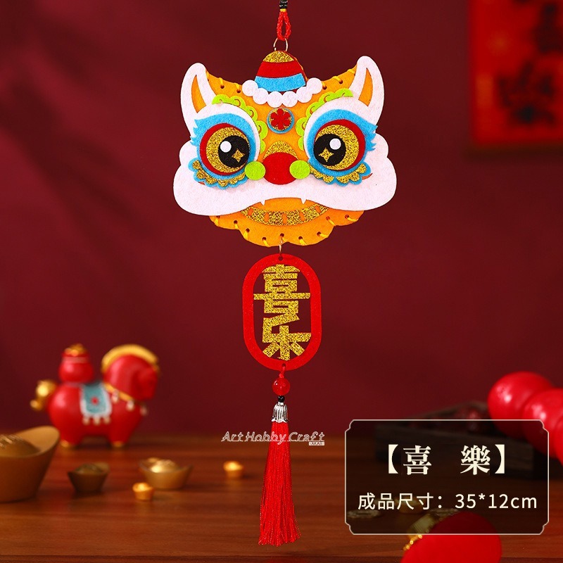 春節掛飾材料包︱可愛春節掛件 虎年門貼流蘇款 新年 醒獅 馬年 兒童創意 掛飾 禮物 DIY材料包 手作材料︱小麥手作舖-規格圖9