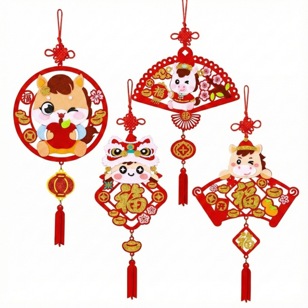 福字新年掛飾材料包︱2026馬年 DIY材料包 手工材料 不織布 免裁剪 幼兒DIY裝飾 黏貼掛件︱小麥手作舖-細節圖2