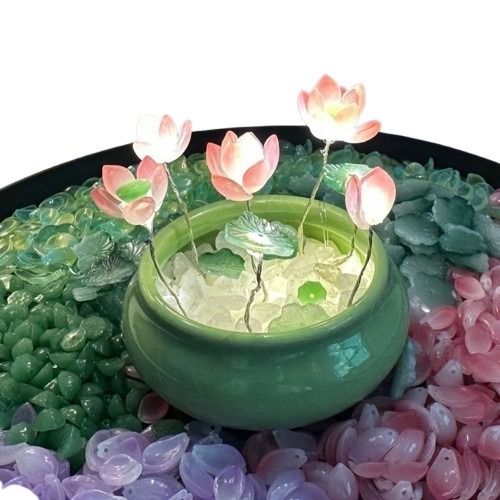 好運蓮蓮陶瓷盆夜燈︱台灣現貨 琉璃蓮花燈 DIY材料包 荷花小夜燈 自製材料包  手作材料包 蝶古巴特︱小麥手作舖-細節圖2