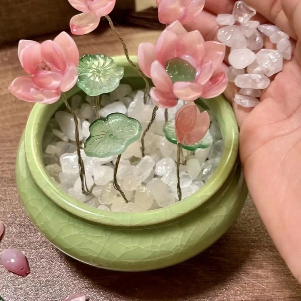 好運蓮蓮陶瓷盆夜燈︱台灣現貨 琉璃蓮花燈 DIY材料包 荷花小夜燈 自製材料包  手作材料包 蝶古巴特︱小麥手作舖-細節圖7