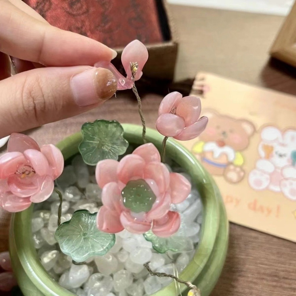 好運蓮蓮陶瓷盆夜燈︱台灣現貨 琉璃蓮花燈 DIY材料包 荷花小夜燈 自製材料包  手作材料包 蝶古巴特︱小麥手作舖-細節圖8