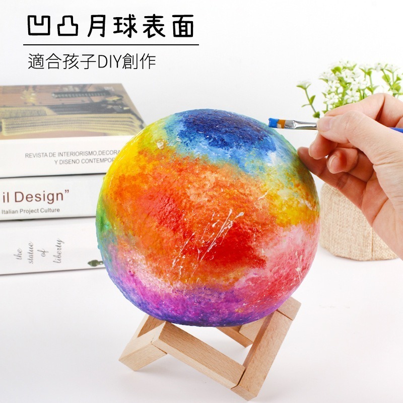 月球燈DIY材料包(送顏料/筆刷)︱月球燈 手繪星球燈 diy擺件 小夜燈 網紅3d 星空夢幻材料包︱小麥手作舖-細節圖7