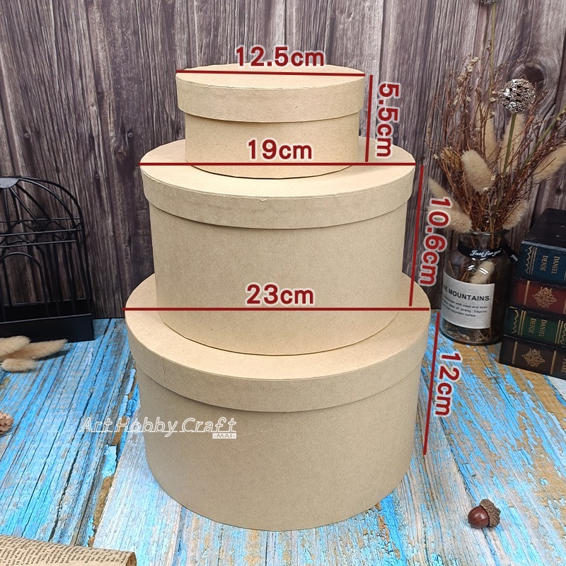 牛皮紙盒-圓型︱禮物盒 牛皮紙包裝盒 送禮禮盒 白胚 DIY素胚 蝶古巴特 拼貼︱小麥手作舖-細節圖3
