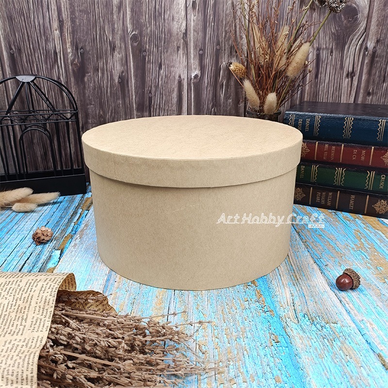 牛皮紙盒-圓型︱禮物盒 牛皮紙包裝盒 送禮禮盒 白胚 DIY素胚 蝶古巴特 拼貼︱小麥手作舖-細節圖7