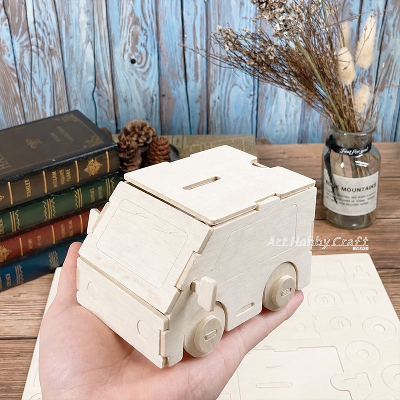車車存錢置物盒︱存錢筒 木盒 置物盒 木盒DIY 汽車存錢筒︱小麥手作舖-細節圖6