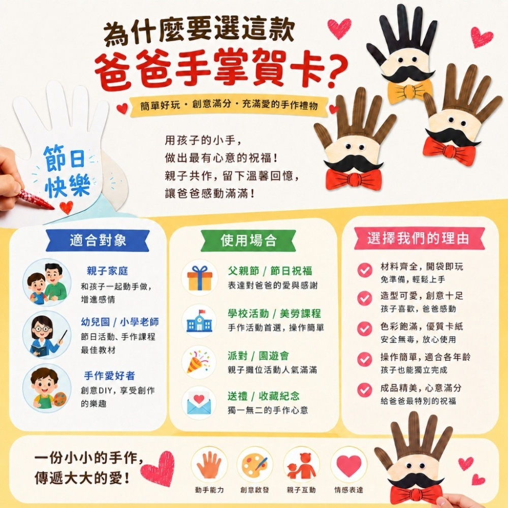爸爸手掌賀卡︱DIY材料包 父親節禮物 爸爸賀卡 手作卡片 兒童DIY 幼兒園美勞 親子手作 祝福卡︱小麥手作舖-細節圖8
