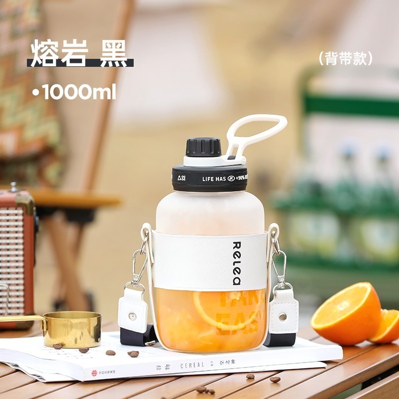 附背帶 【RELEA 物生物 】公司貨 輕酷 1000ml 玻璃隨身壺 大容量 隨身瓶 高硼矽 耐熱玻璃 三色可選-規格圖11