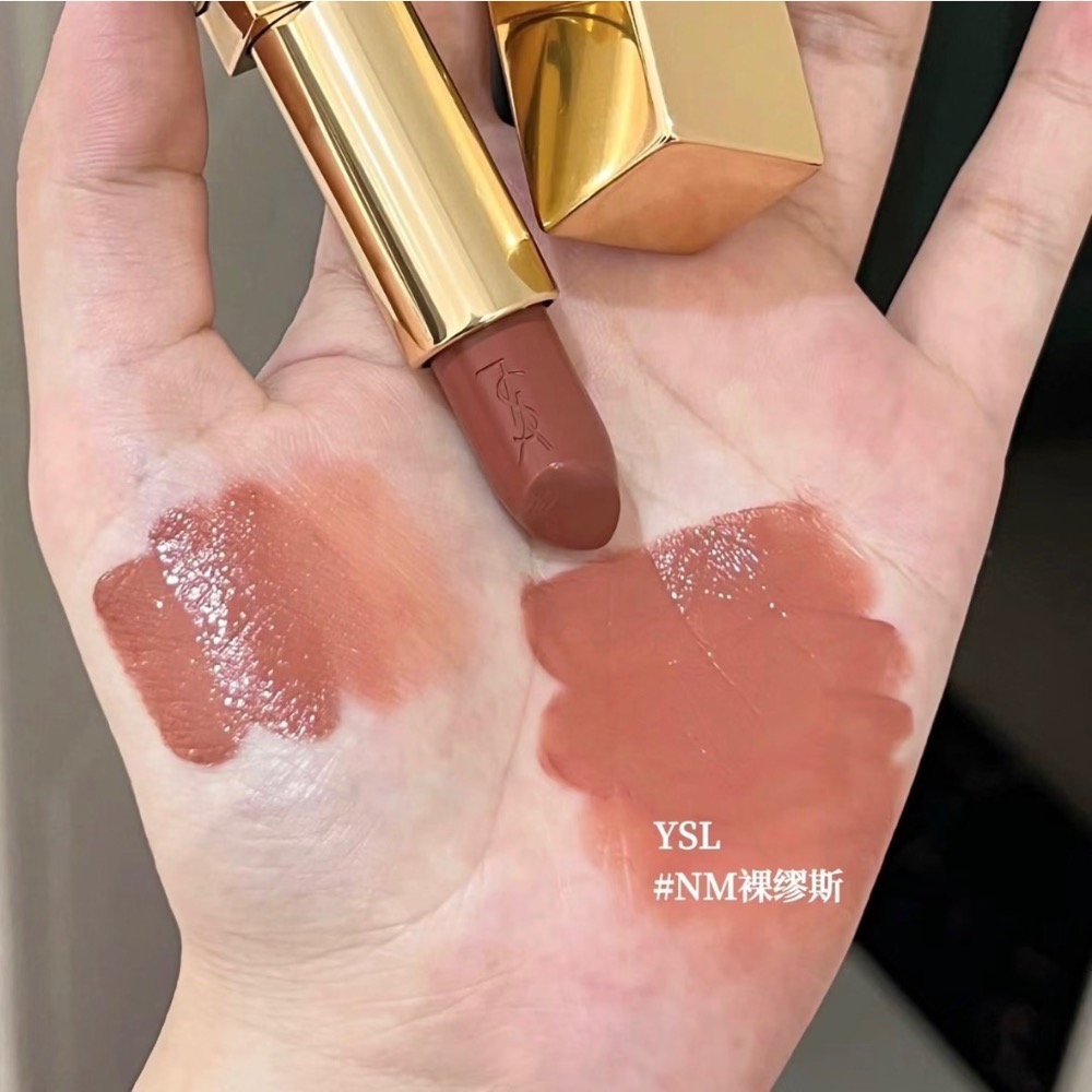 YSL 奢華緞面釉惑唇膏   金底黑字 #NM 裸謬思1.3g  中小樣-細節圖3