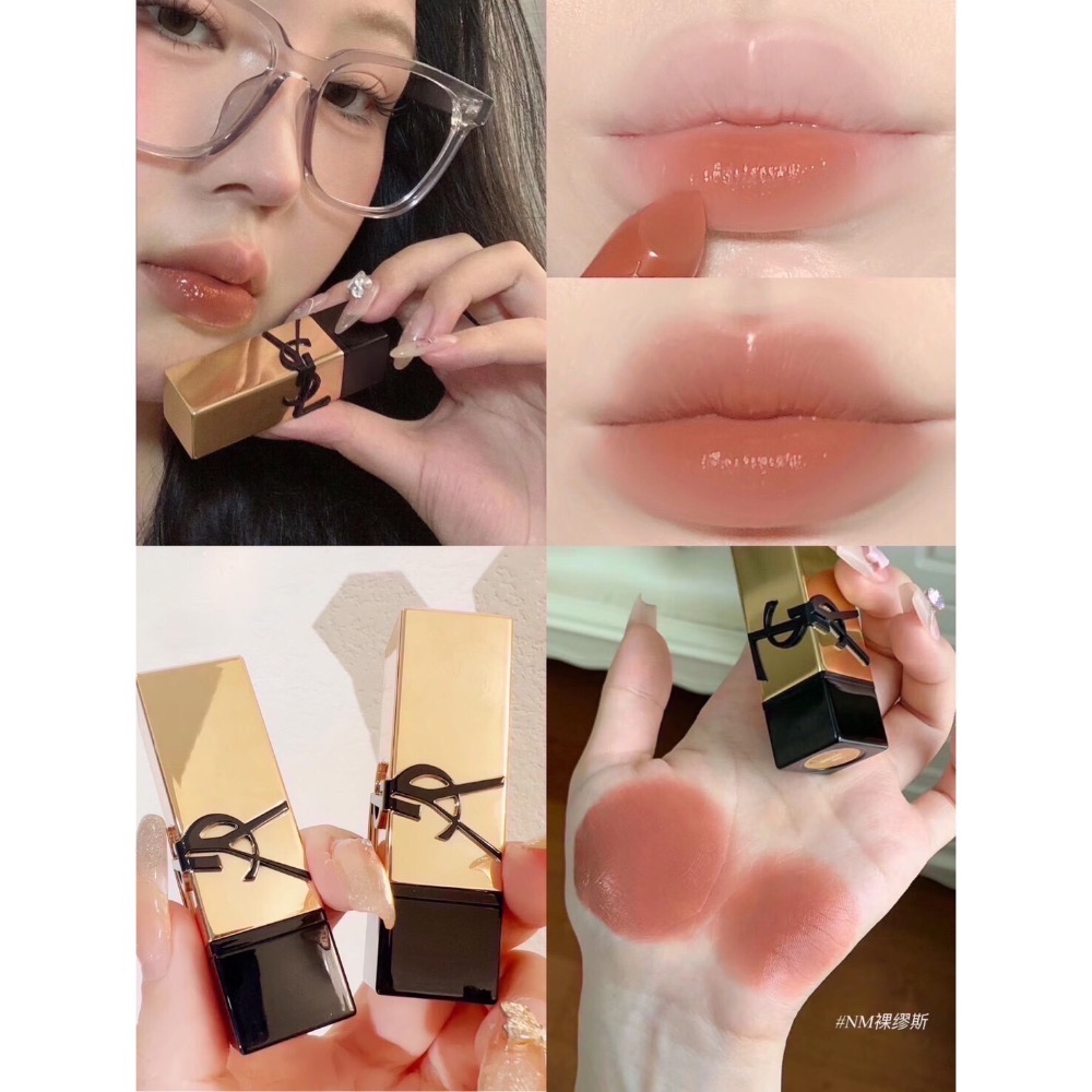 YSL 奢華緞面釉惑唇膏   金底黑字 #NM 裸謬思1.3g  中小樣-細節圖4