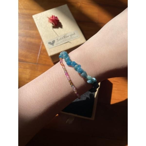 ♪藍磷輝/藍磷灰♪- 純天然無優化原礦磷灰石隨型—手珠/手鍊—漸層設計-細節圖4