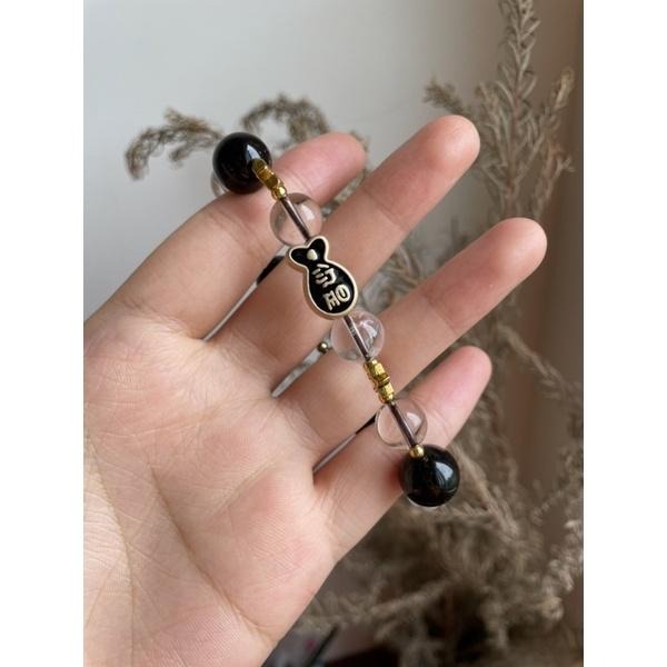 ♪白水晶+金沙黑曜石♪- 天然金曜白水晶—情侶閨蜜設計L款手珠/手鍊-細節圖2