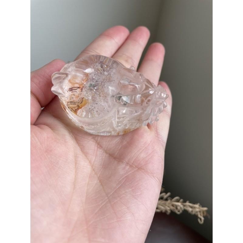 ♪膠花幽靈/黃膠花/紅綠幽靈/白水晶♪- 天然幽靈共生龍龜擺件/手工雕件-細節圖3
