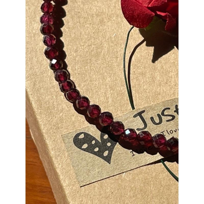 ♪石榴石♪- 3mm天然石榴石鑽切手鍊-細節圖3