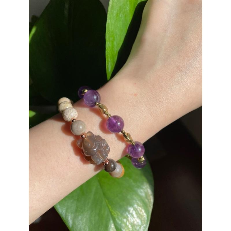 ♪紫水晶♪- 天然10mm紫水晶原礦紫晶設計款—頂輪—第七輪設計款手珠/手鍊-細節圖5