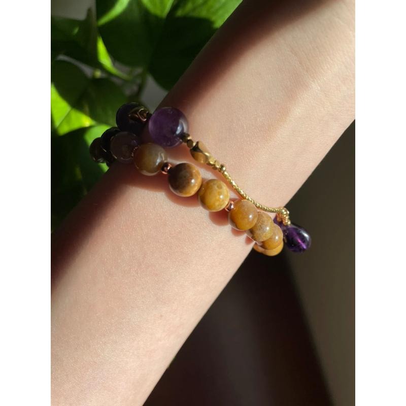 ♪紫水晶♪- 天然10mm紫水晶原礦紫晶設計款—頂輪—第七輪設計款手珠/手鍊-細節圖6