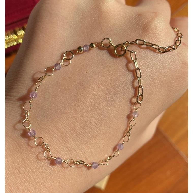 ♪天然紫水晶+14k包金♪- 2月份誕生石系列—紫晶鑽切二月設計款—手鍊/手鏈-細節圖2