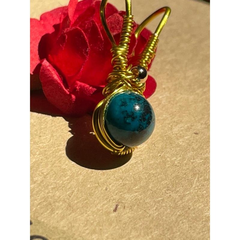 ♪美國鳳凰松+銅線編織♪- 《義賣區》天然藍銅孔雀共生松石保色銅線編織—項鏈/墜子/項鍊墜-細節圖3