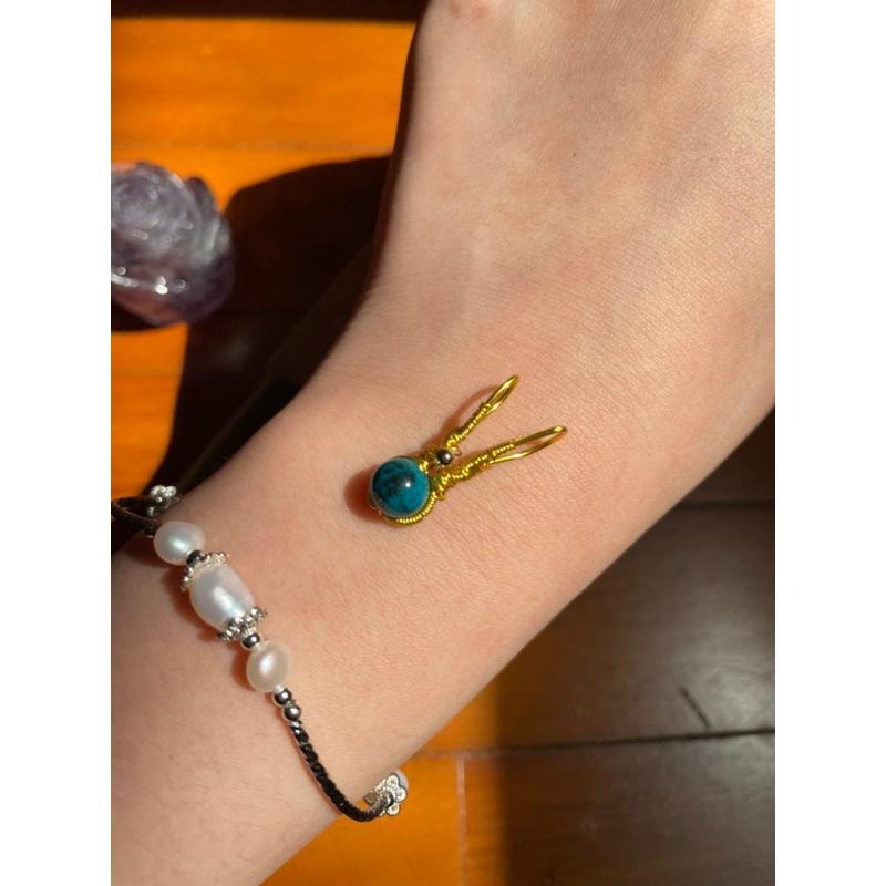 ♪美國鳳凰松+銅線編織♪- 《義賣區》天然藍銅孔雀共生松石保色銅線編織—項鏈/墜子/項鍊墜-細節圖5