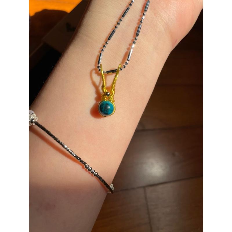 ♪美國鳳凰松+銅線編織♪- 《義賣區》天然藍銅孔雀共生松石保色銅線編織—項鏈/墜子/項鍊墜-細節圖6