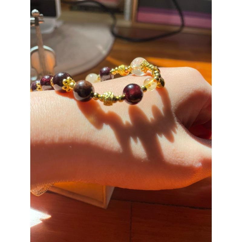 ♪星光石榴石/酒紅石榴石+鈦晶♪- 天然鈦晶紅石榴—獅子座生日禮物設計款—手珠/手鍊-細節圖4