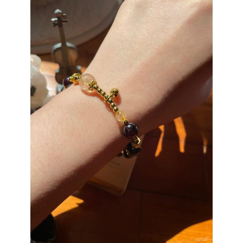 ♪星光石榴石/酒紅石榴石+鈦晶♪- 天然鈦晶紅石榴—獅子座生日禮物設計款—手珠/手鍊-細節圖5