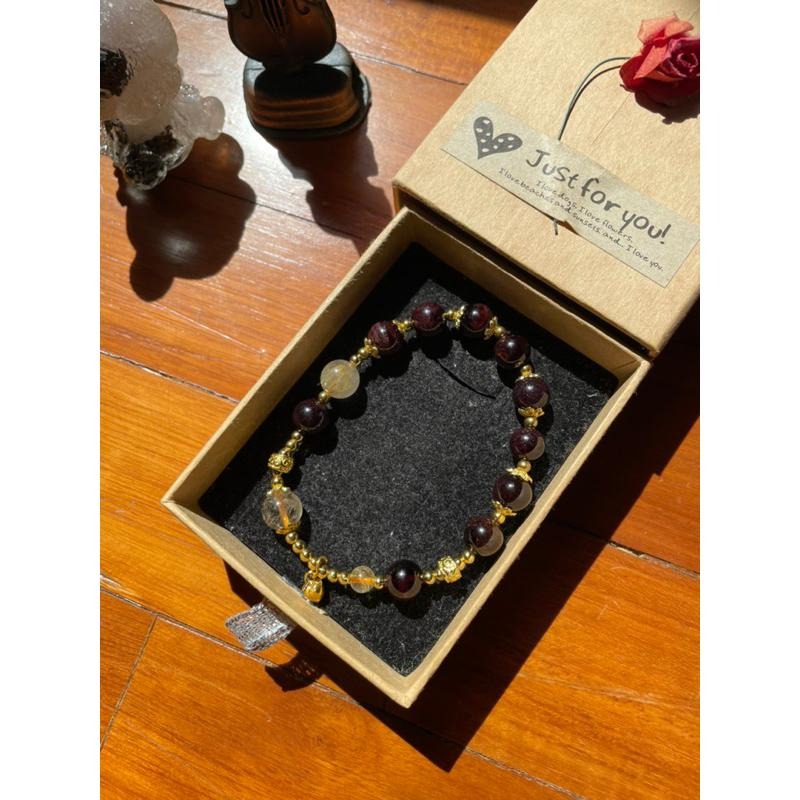 ♪星光石榴石/酒紅石榴石+鈦晶♪- 天然鈦晶紅石榴—獅子座生日禮物設計款—手珠/手鍊-細節圖7