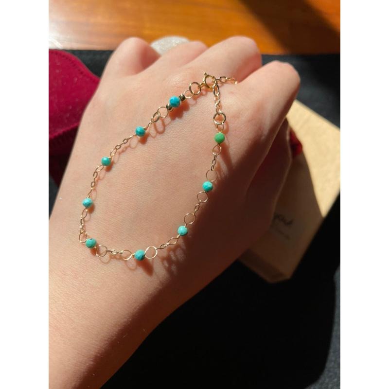 ♪天然綠松石+14k包金♪- 12月份誕生石系列—湖北綠松石鑽切十二月設計款—手鍊/手鏈-細節圖2