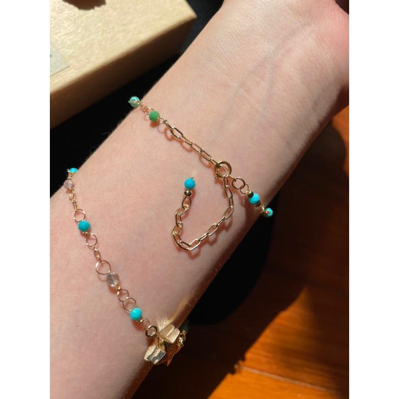 ♪天然綠松石+14k包金♪- 12月份誕生石系列—湖北綠松石鑽切十二月設計款—手鍊/手鏈-細節圖4