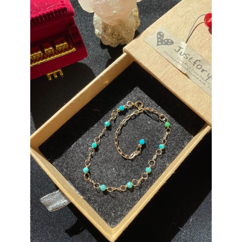 ♪天然綠松石+14k包金♪- 12月份誕生石系列—湖北綠松石鑽切十二月設計款—手鍊/手鏈-細節圖5