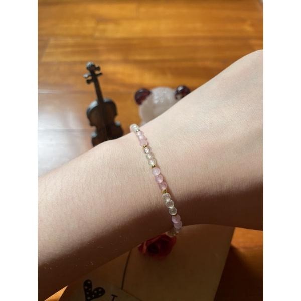 ♪葡萄石+粉晶+18k鍍金♪- 天然3mm粉水晶綠葡萄石鑽切鍍18k金設計款—手鍊/手鏈-細節圖3