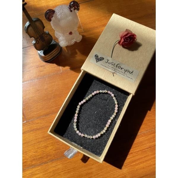 ♪葡萄石+粉晶+18k鍍金♪- 天然3mm粉水晶綠葡萄石鑽切鍍18k金設計款—手鍊/手鏈-細節圖4