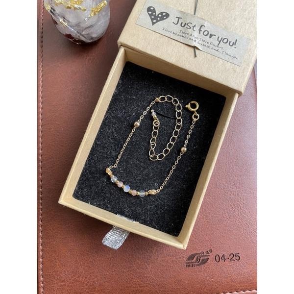 ♪灰月光/拉長石+藍暈月光/白月光+橙月光/金草莓/金太陽♪- 天然透體三色月光石太陽石鑽切設計款—手珠/手鍊-細節圖4