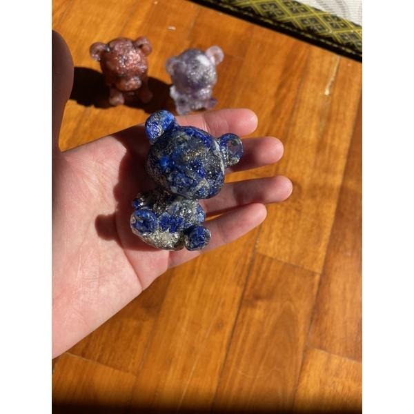 ♪ 原礦碎石毛衣熊/小熊♪- 天然碎石熊熊/泰迪熊—仿奧根塔/奧剛塔滴膠能量擺件—黑曜石/紫水晶/青金石-細節圖2