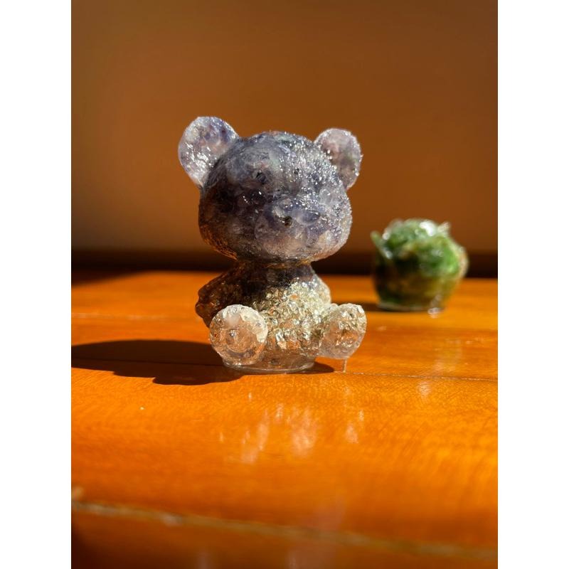 ♪ 原礦碎石毛衣熊/小熊♪- 天然碎石熊熊/泰迪熊—仿奧根塔/奧剛塔滴膠能量擺件—黑曜石/紫水晶/青金石-細節圖7